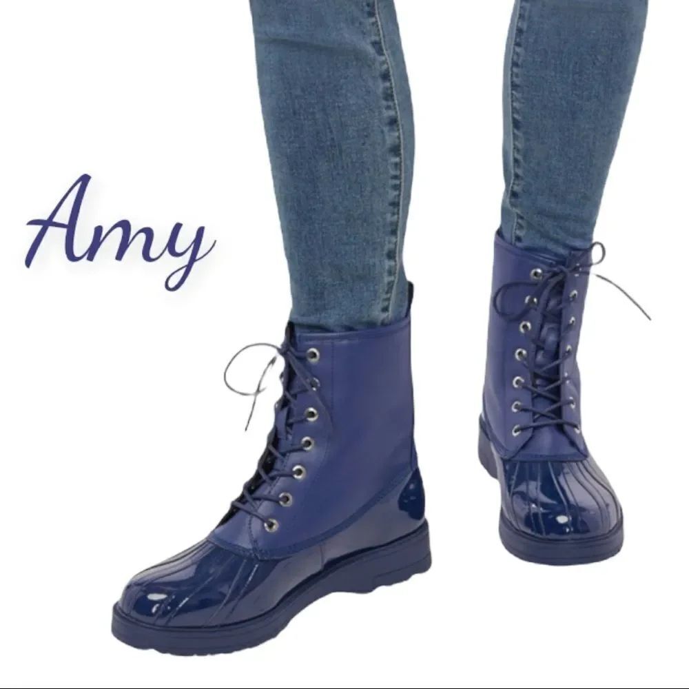 NEW Amy Women's Lace-up Nice Blue Snow Rain Duck Boots 8.5